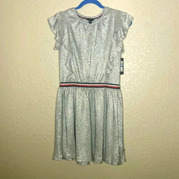 tommy hilfiger silver dress Tommy Hilfiger Girls Metallic Silver Crinkle Dress Sz XL (16) NWT